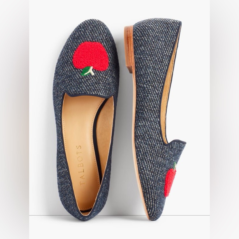 Talbots Denim Ryan Loafers Apple Design Size 9  Preppy Americana Teacher Whimsy